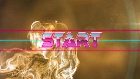 Animation-of-start-text-banner-against-digital-wave-and-spots-of-light-against-golden-background