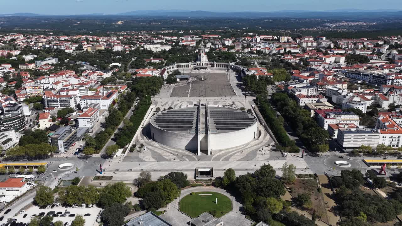 Fatima sanctuary drone flying forward with wide angle lens
