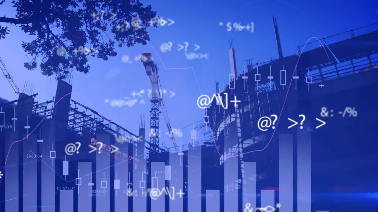 animación del procesamiento de datos y mapas sobre el sitio de construcción de la ciudad