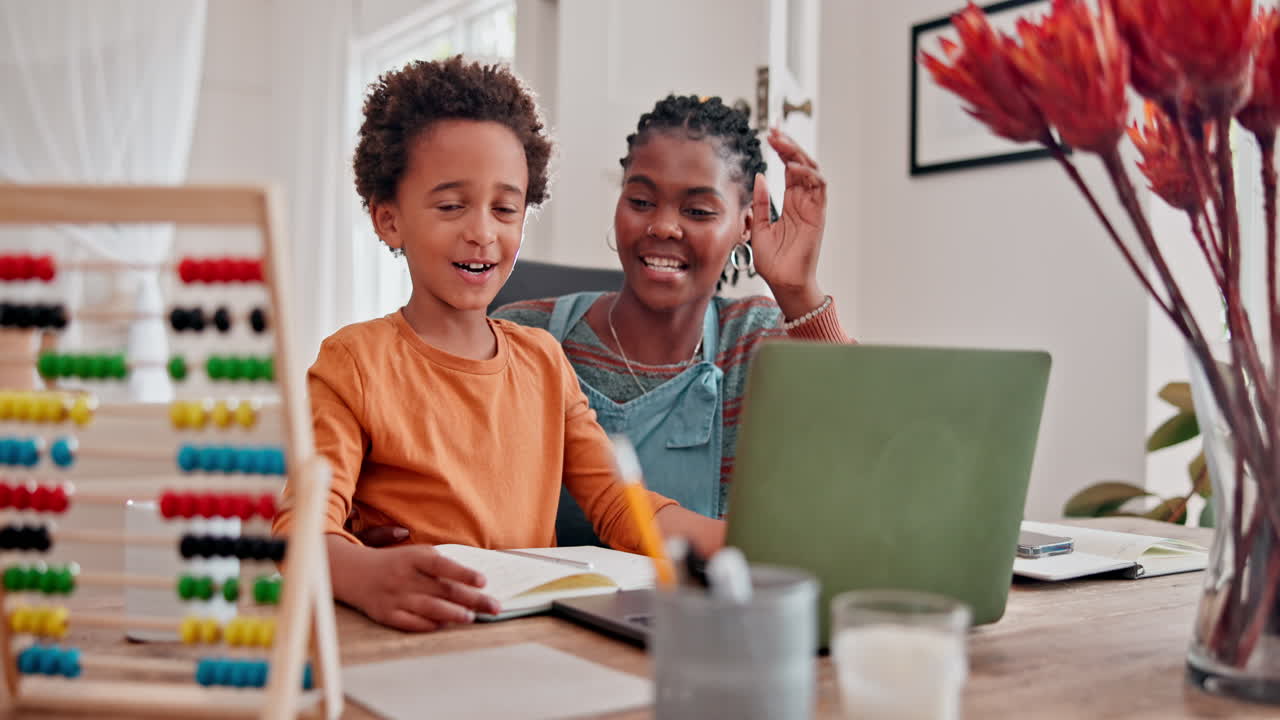 Mother and Daughter Learning Together Online