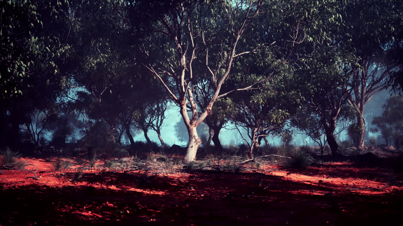 bosque misterioso con niebla