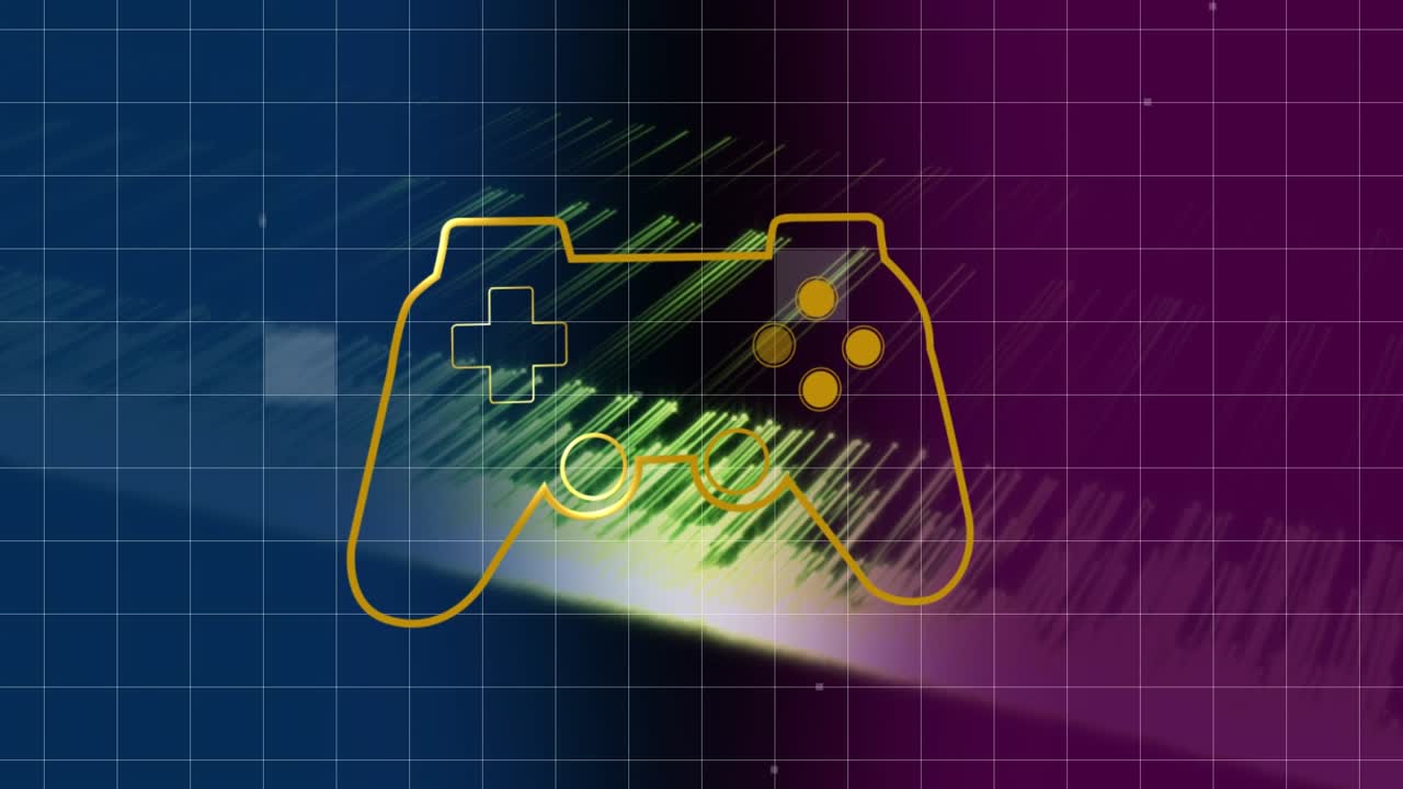 Animação de controle de videogame sobre uma grade