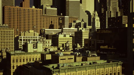 city skyline during golden hour with diverse architecture in urban setting
