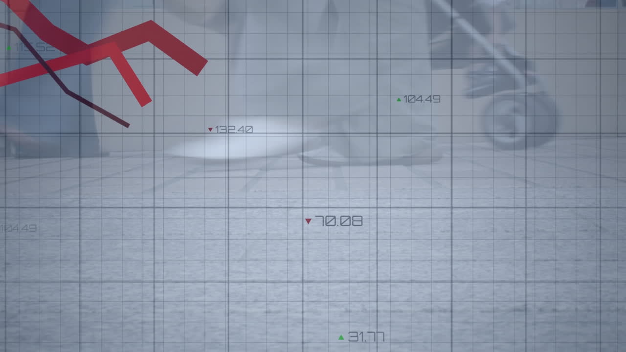 은 선의 애니메이션과 바쁜 도시 거리에 대한 금융 데이터 처리