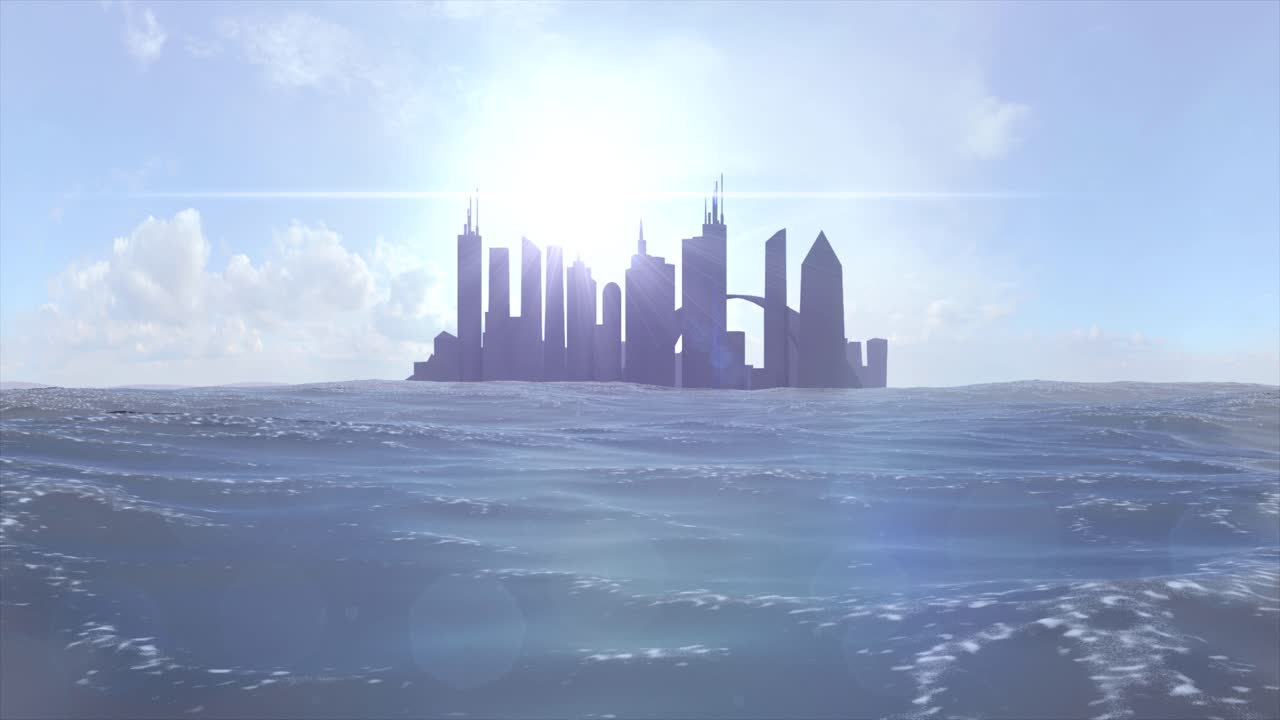 도시 풍경, 스카이 라인, 해수면 상승, 실루, 초고층 건물, 미래의 섬