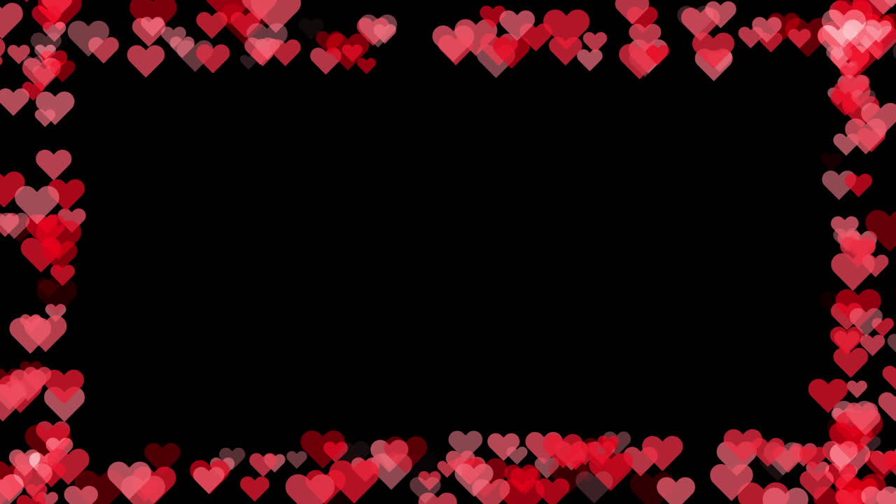 Cornice animata a forma di cuore rosso e rosa su sfondo nero