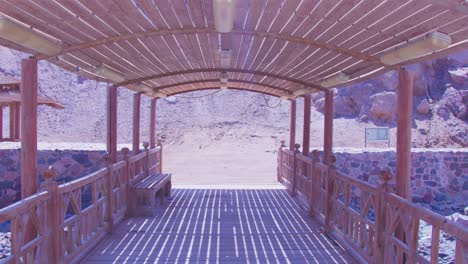 wood corridor leading to the island's entrance