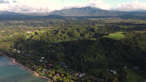 aerial view over anini beach, kauai, hawaii