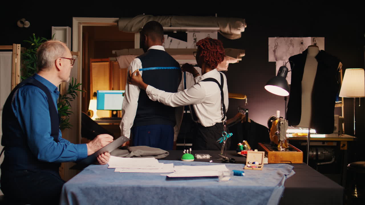 설계자 팀이 측정을 하고 있습니다.