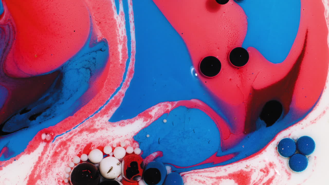 Red, White, Blue,, and Black Abstract background fluid art, mixing acrylic paint and oil with white color wipe