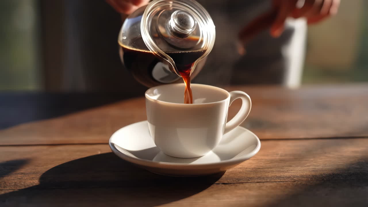 vertiendo café en una taza