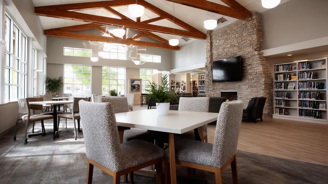 Sala comune luminosa e accogliente con arredamento moderno, comodi posti a sedere e molta luce naturale, perfetta per rilassarsi e socializzare tra i residenti