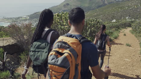 friends hiking on mountain trail