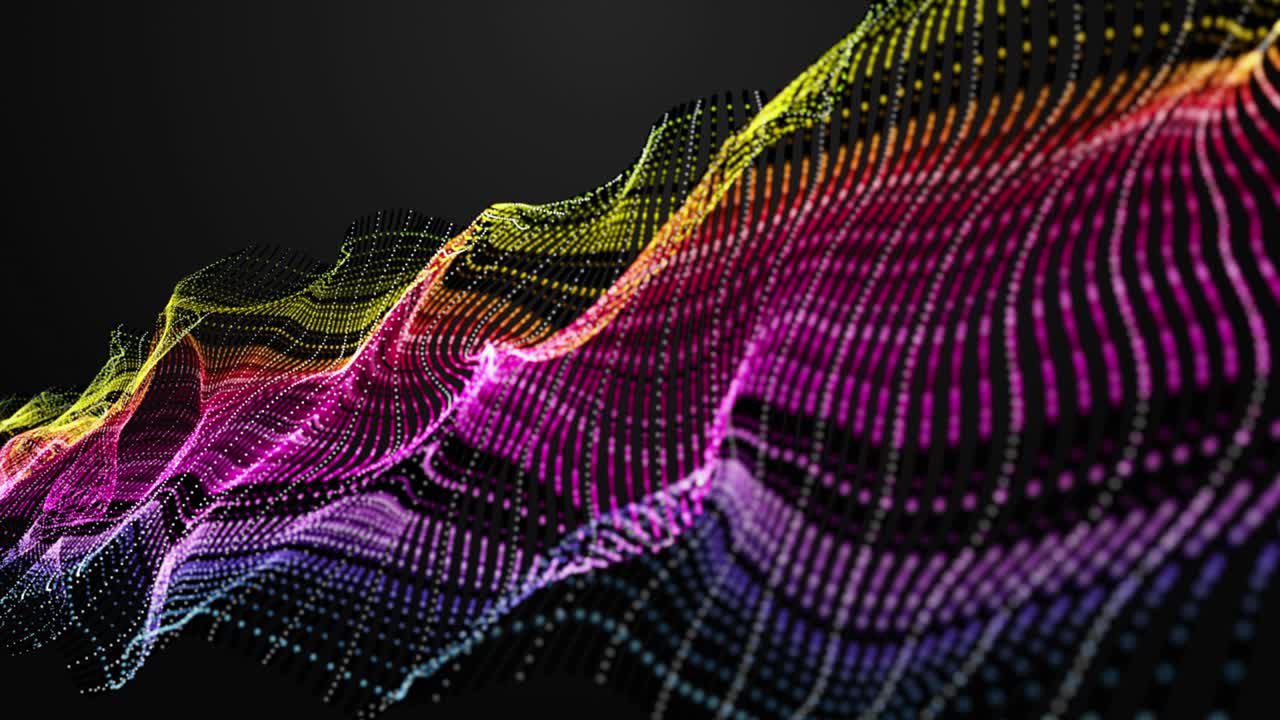 Futuristic animation with particle wave object in slow motion, 4096x2304 loop 4K