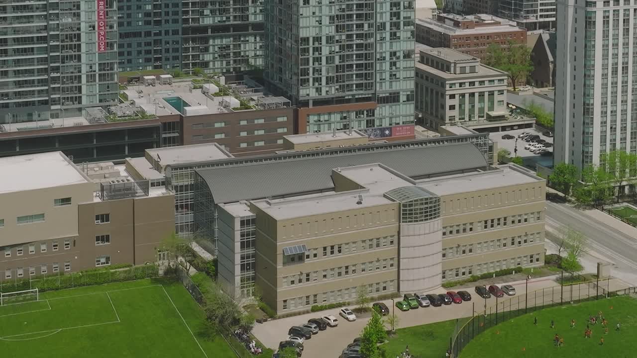 Aerial view of Chicago showcasing modern architecture and urban life