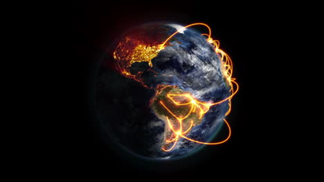 lighted earth in movement with blue connections and moving clouds with earth image courtesy of nasa.