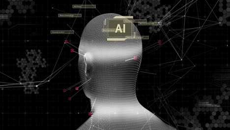 animation of data processing with ai text over digital human with connections