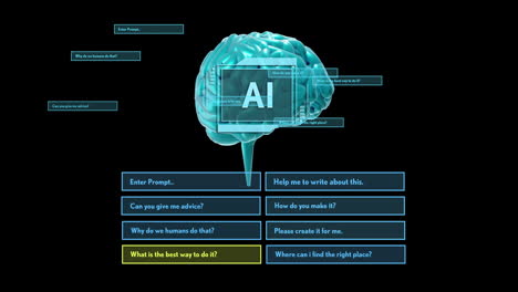 Animación-De-Texto-Ai,-Cerebro-Humano-Y-Procesamiento-De-Datos-Digitales-Sobre-Fondo-Negro