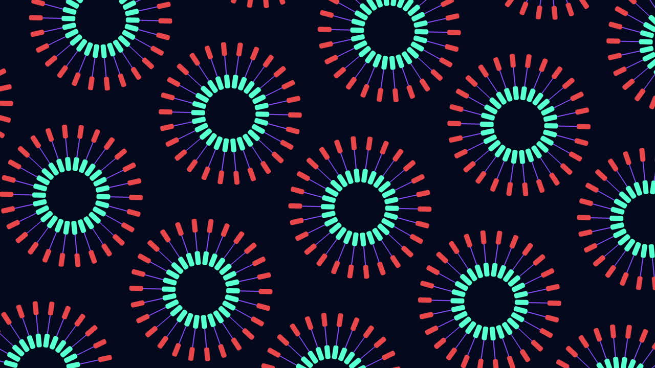 Symmetrical red and blue circle pattern on black background