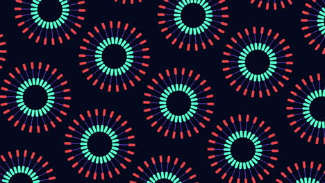 symmetrical red and blue circle pattern on black background