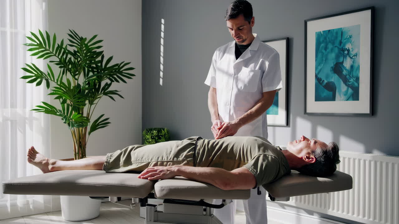 Doctor examining a patient's abdomen