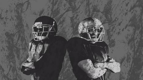 animation of two american football players over grey background