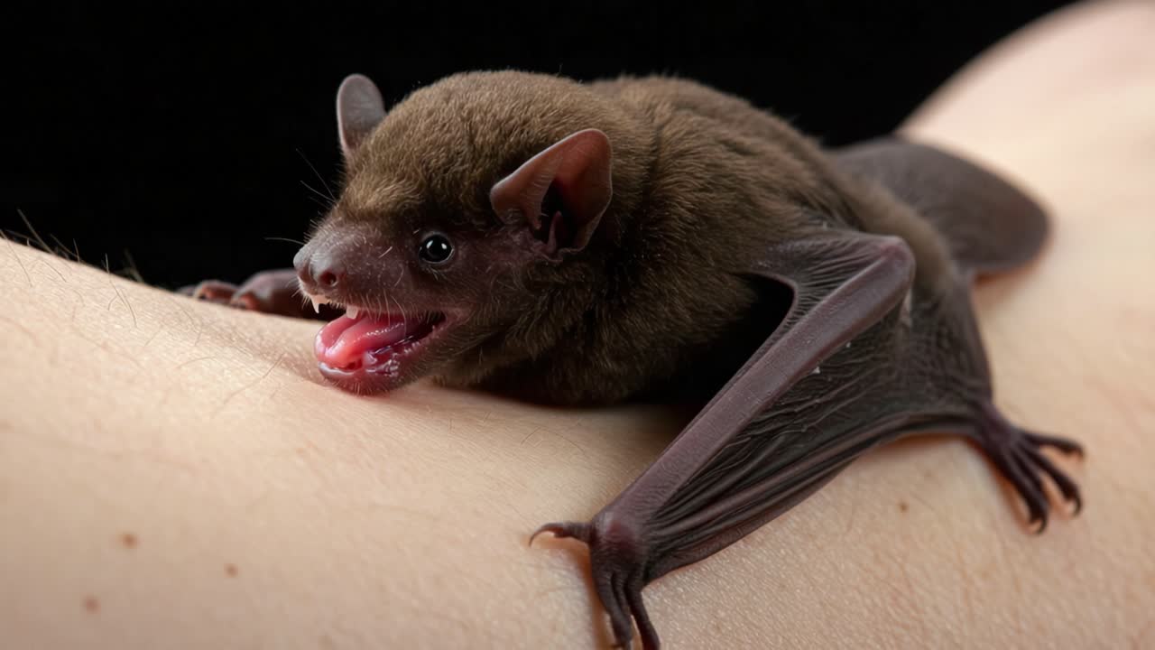 Close-Up of a Brown Bat Climbing on Human Skin: A Rare Insight into the Physiology and Behavior of One of Nature's Most Fascinating Flying Mammals