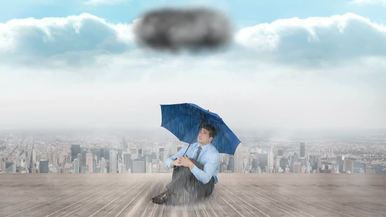 우산을 들고 있는 사업가 의 복합 애니메이션