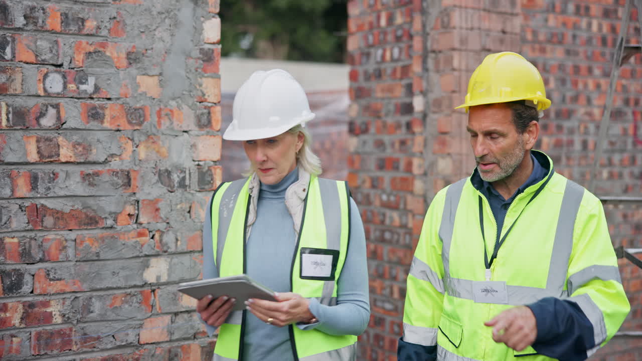 Construction workers discussing project at a construction site