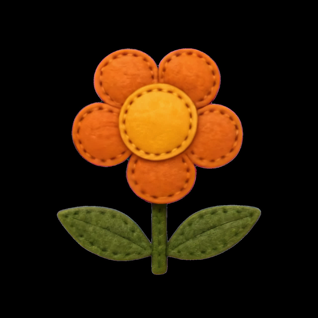 Handcrafted felt flower design animation isolated asset, transparent 4K video, alpha channel, ProRes