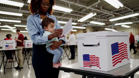 mother and child voting in election