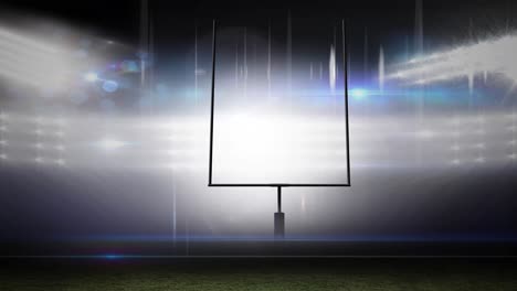 animation of american football goalposts and cloudy sky at floodlit stadium