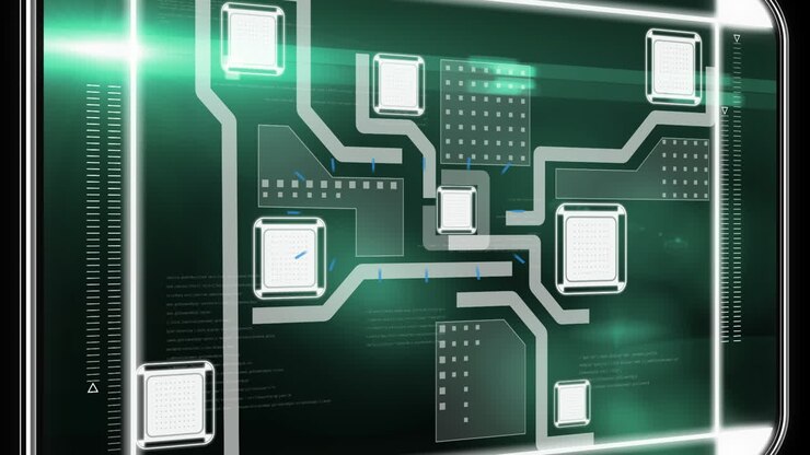 Animation of data processing on black background