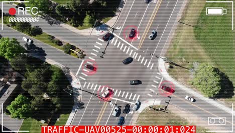 motion graphic of cars being spied on from drone above