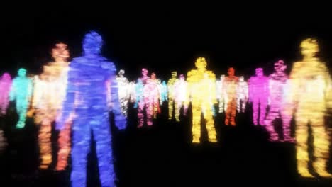 spectacular display of colorful silhouettes illuminating the darkness with vibrant lights, creating a dynamic and engaging visual experience of collective presence