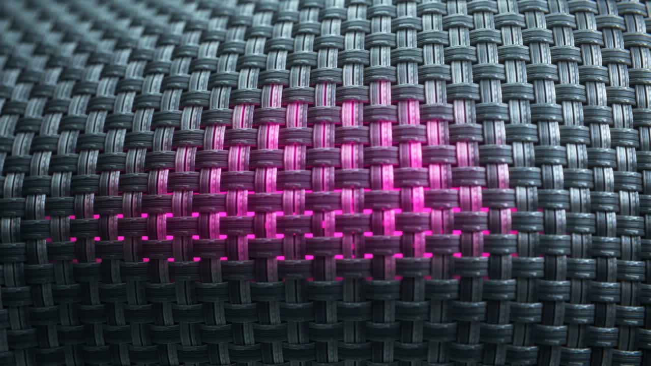 Purpurová LED se aktivuje pod tkaným textilem, šířící se světlo odhaluje lesklá vlákna pro design.