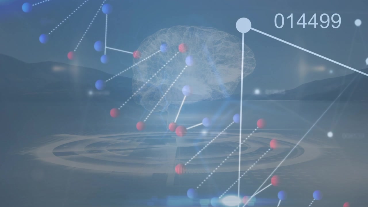 Animasi untai DNA dan otak di atas pemrosesan data