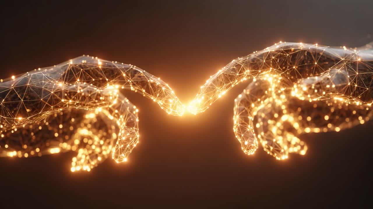 A Stunning Digital Representation of Two Glowing Hands Preparing to Connect, Symbolizing Unity, Technology, and the Power of Human Connection in a Futuristic Realm
