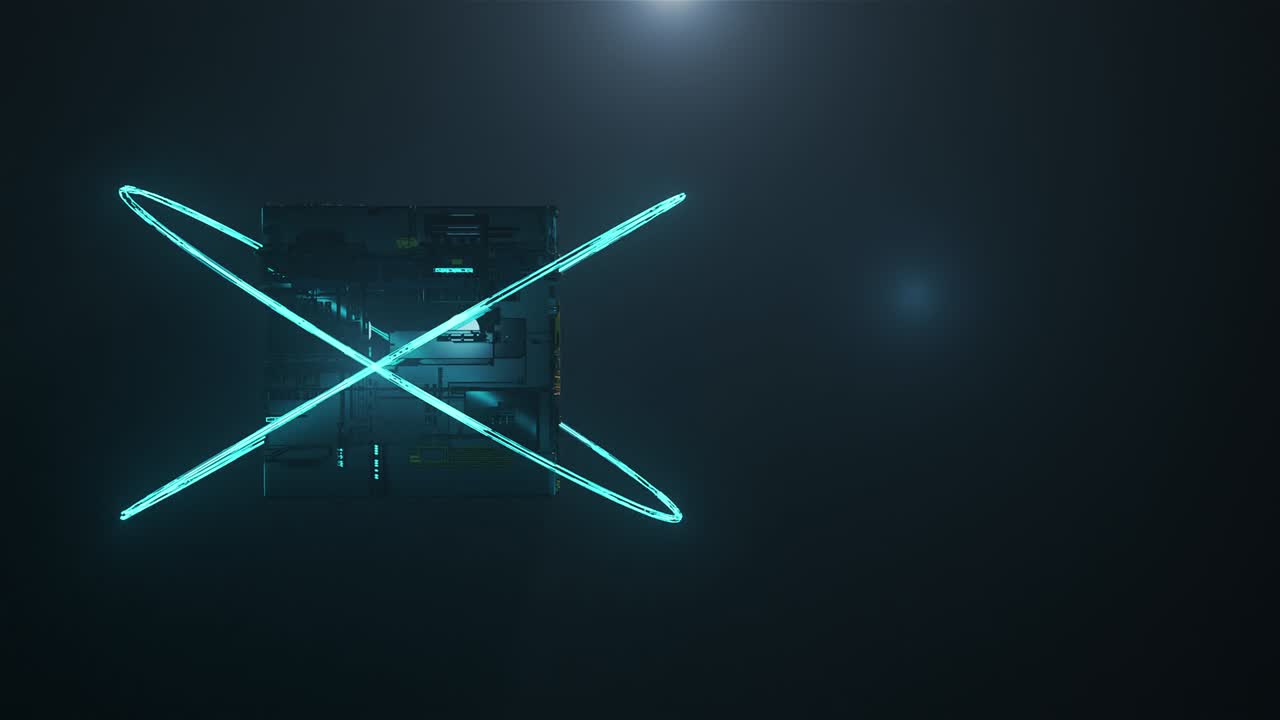 circuito de bucle sin costuras 3d renderización abstracta de ciencia ficción cúbica placa de circuito futurista en fondo negro ilustración 3d. tecnología de procesamiento de estructura de inteligencia