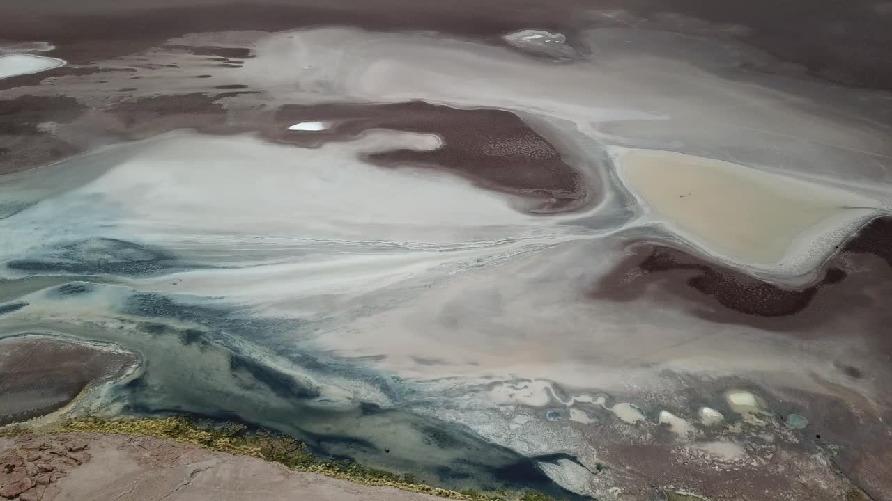 Art of Nature, Drone Aerial View of Unique Landscape Patterns, Salt Flat and Dry Desert, Los Flamencos National Reserve, Chile