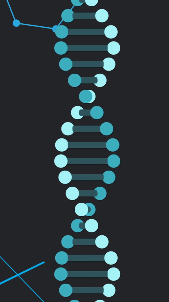 Animation of scientific data processing and dna strands spinning