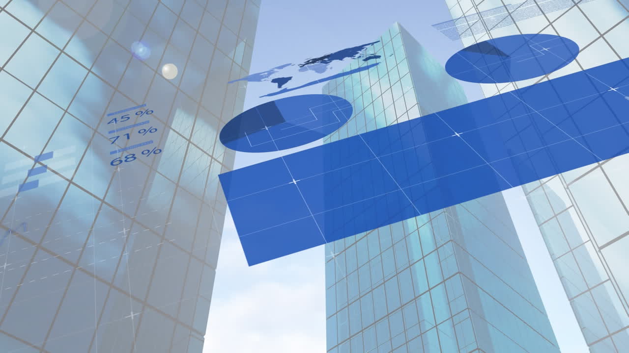 배경에 건물이 있는 데이터 처리의 애니메이션