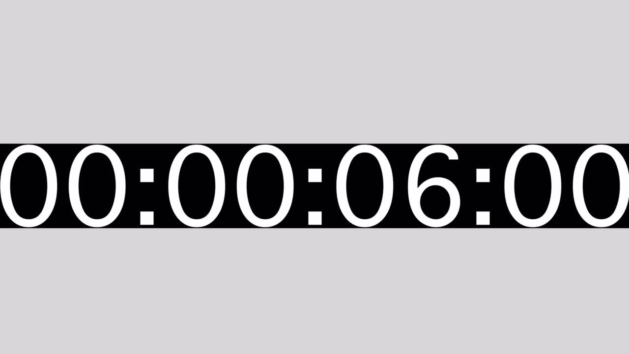 One minute of time code with a white flash and sync pulse