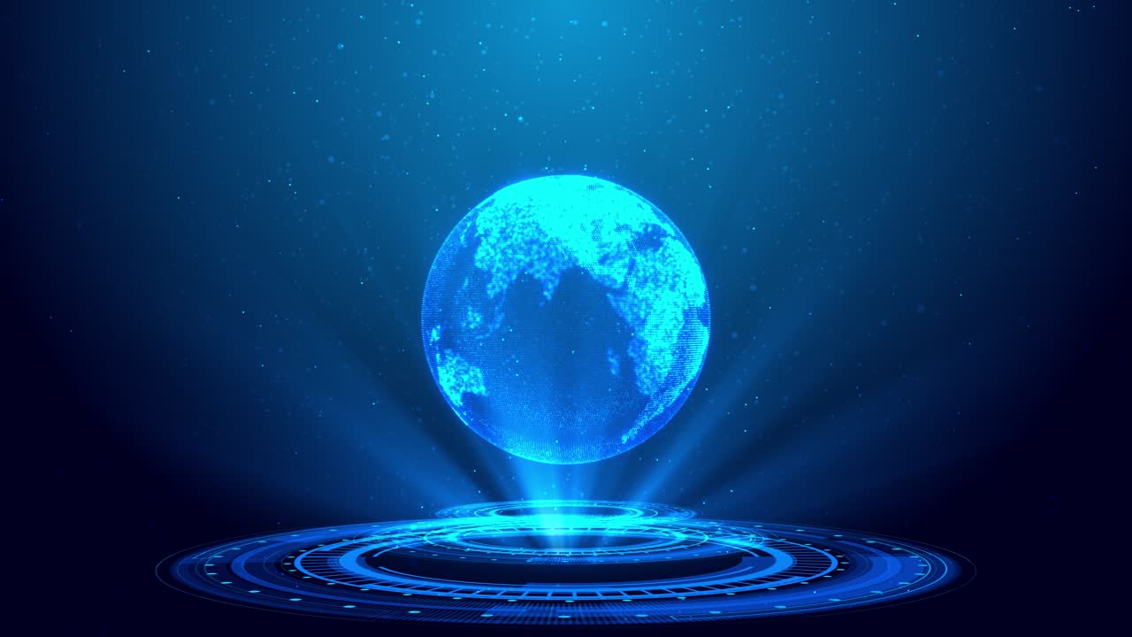 Futuristic hud animation rotating digital globe luminous circular interface spot lights highlight