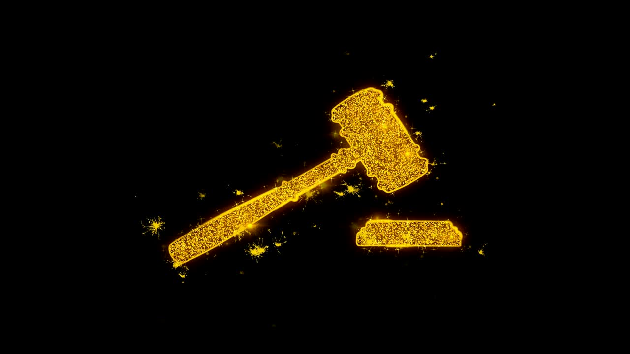 망치 판사 법원 아이콘은 검은 바탕에 입자를 불꽃으로 만니다.