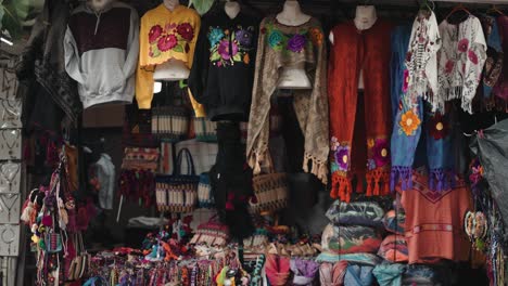 Embroidered-Apparel-Selling-In-Local-Market-In-San-Cristobal-de-Las-Casas,-Chiapas,-Mexico