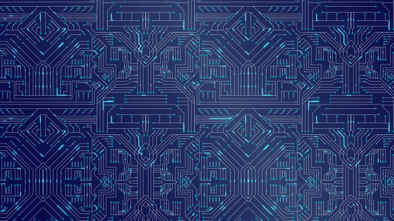 detalles del circuito amarillo y placa de circuito azul brillante