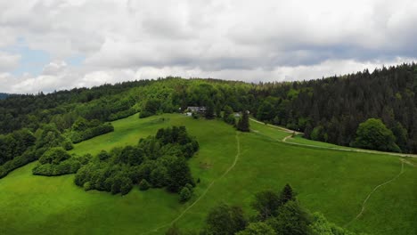 mountain cabin nad wierchomla in beskid sadecki, poland with hiking trials, aerial view