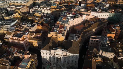 Aerial-Pullback-Reveals-Iconic-Trevi-Fountain-Rome's-Famous-Historic-City-Center