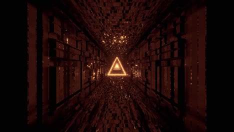 triángulo de marco de alambre brillante con corredor de túnel reflectante técnico ilustración 3d fondo de movimiento papel tapiz en vivo club visuales vj bucles